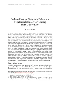Bach and Money: Sources of Salary and Supplemental Income in Leipzig from 1723 to 1750*