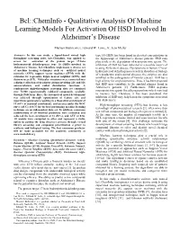 Cheminfo - Qualitative Analysis of Machine Learning Models for Activation of HSD Involved in Alzheimer’S Disease