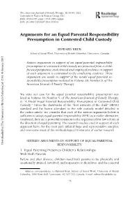 Arguments for an Equal Parental Responsibility Presumption in Contested Child Custody