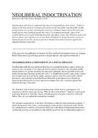 NEOLIBERAL INDOCTRINATION Interview with Prof