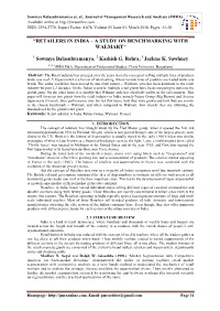 “Retailers in India – a Study on Benchmarking with Walmart”
