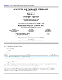 Securities and Exchange Commission Form 8-K Current Report Simon Property Group, Inc
