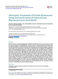 Adsorptive Treatment of Textile Wastewater Using Activated Carbon Produced from Mucuna Pruriens Seed Shells