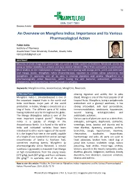 An Overview on Mangifera Indica: Importance and Its Various Pharmacological Action