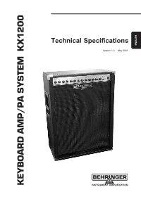 KEYBOARD AMP/PA SYSTEM KX1200 Technical Specifications Technical Version 1.0
