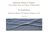 Nonlinear Waves in Physics: from Solitary Waves and Solitons to Rogue Waves