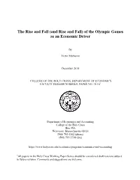 (And Rise and Fall) of the Olympic Games As an Economic Driver
