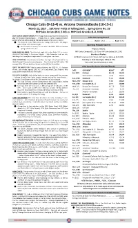 Chicago Cubs (9-12-4) Vs