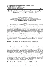 Hate Speech Detection for Indonesia Tweets Using Word Embedding and Gated Recurrent Unit
