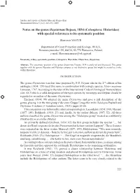 Notes on the Genus Oxysternus Dejean, 1834 (Coleoptera: Histeridae) with Special References to Its Systematic Position