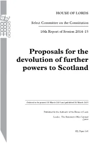 Proposals for the Devolution of Further Powers to Scotland
