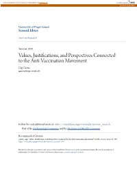 Values, Justifications, and Perspectives Connected to the Anti-Vaccination Movement Gigi Garzio Ggarzio@Pugetsound.Edu