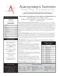 Albuquerque Isotopes Game Day Information