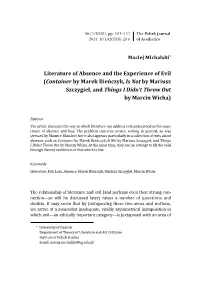 Literature of Absence and the Experience of Evil (Container by Marek Bieńczyk, Is Not by Mariusz Szczygieł, and Things I Didn’T Throw out by Marcin Wicha)