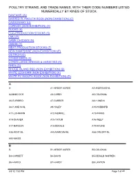 Poultry Strains, and Trade Names, with Their Code Numbers Listed Numerically by Kinds of Stock