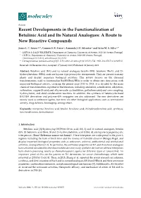 Recent Developments in the Functionalization of Betulinic Acid and Its Natural Analogues: a Route to New Bioactive Compounds