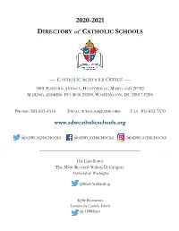 2020-2021 DIRECTORY of CATHOLIC SCHOOLS