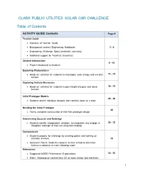 CLARK PUBLIC UTILITIES SOLAR CAR CHALLENGE Table of Contents
