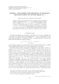 Generic 2-Parameter Perturbations of Parabolic Singular Points of Vector Fields in C