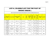 List-A ( Eligible List for the Post of Mining Sirdar )