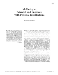 Mccarthy As Scientist and Engineer, with Personal Recollections