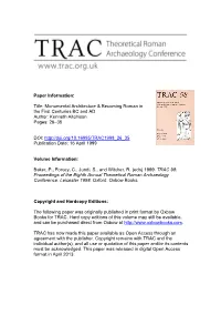 Monumental Architecture & Becoming Roman in the First Centuries BC