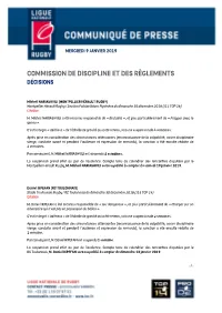 Commission De Discipline Et Des Règlements Décisions