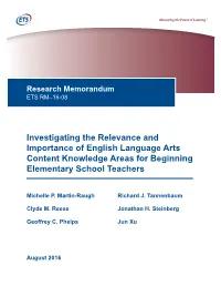 Investigating the Relevance and Importance of English Language Arts Content Knowledge Areas for Beginning Elementary School Teachers