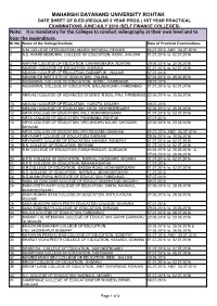 MAHARSHI DAYANAND UNIVERSITY ROHTAK Note: It Is Mandatory for the Colleges to Conduct Videography at Their Own Level and To