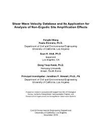 Shear Wave Velocity Database and Its Application for Analysis of Non-Ergodic Site Amplification Effects