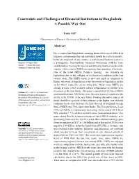 Constraints and Challenges of Financial Institutions in Bangladesh: a Possible Way Out