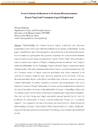 Ernest Nagel and Carnapian Logical Empiricism1