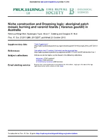 Niche Construction and Dreaming Logic: Aboriginal Patch Mosaic Burning and Varanid Lizards ( Varanus Gouldii) in Australia