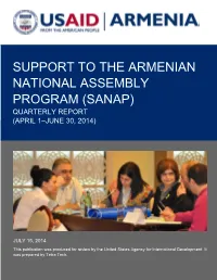 Support to the Armenian National Assembly Program (Sanap) Quarterly Report (April 1–June 30, 2014)