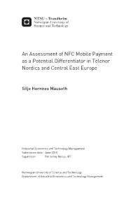 An Assessment of NFC Mobile Payment As a Potential Differentiator in Telenor Nordics and Central East Europe