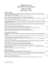 USENIX Security '19: 28Th USENIX Security Symposium August 14–16