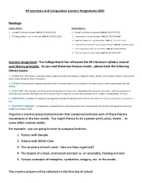 AP Literature and Composition Summer Assignments 2020 Readings