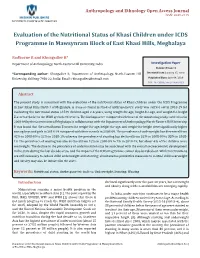 Evaluation of the Nutritional Status of Khasi Children Under ICDS Programme in Mawsynram Block of East Khasi Hills, Meghalaya