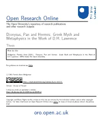 Greek Myth and Metaphysics in the Work of DH Lawrence