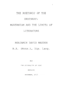 Modernism and the Limits of Literature Benjamin David