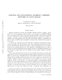 Rational and Non-Rational Algebraic Varieties: Lectures of J\'Anos Koll\'Ar