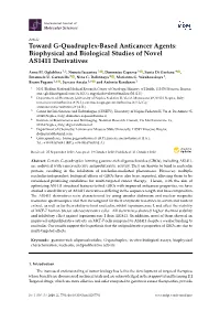 Toward G-Quadruplex-Based Anticancer Agents: Biophysical and Biological Studies of Novel AS1411 Derivatives