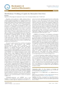 Metabolomic Profiling of Lipids for Biomarker Discovery