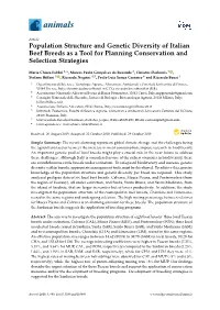 Population Structure and Genetic Diversity of Italian Beef Breeds As a Tool for Planning Conservation and Selection Strategies
