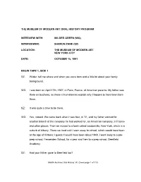 The Museum of Modern Art Oral History Program Interview With: Wilder Green (Wg) Interviewer: Sharon Zane (Sz) Location: the Muse