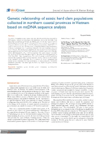 Genetic Relationship of Asiatic Hard Clam Populations Collected in Northern Coastal Provinces in Vietnam Based on Mtdna Sequence Analysis