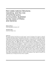 Non-State Nations: Structure, Rescaling, and the Role of Territorial Policy Communities, Illustrated by the Cases of Wales and Sardinia