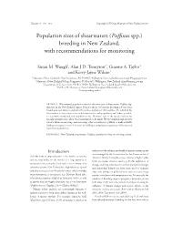 Population Sizes of Shearwaters (Puffinus Spp.) Breeding in New