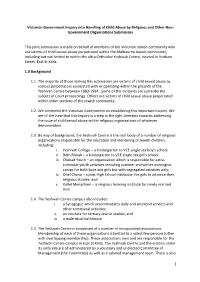 Victorian Government Inquiry Into Handling of Child Abuse by Religious and Other Non- Government Organisations Submission