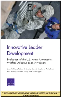 Evaluation of the US Army Asymmetric Warfare Adaptive Leader Program